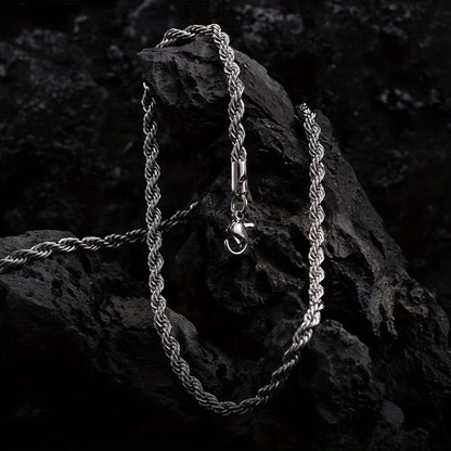 Sjika - Zilverkleurige Rope Chain Heren Ketting – 3 mm – RVS – Gedraaide touwschakel – Stoere & stijlvolle heren ketting - Cadeau voor hem