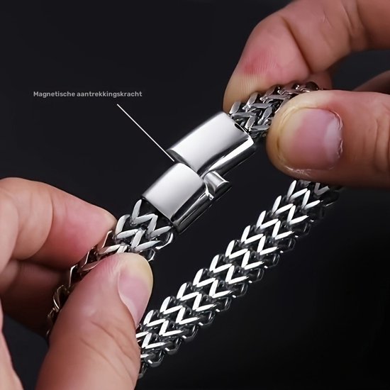 Sjika - Schakelarmband Heren Zilverkleurig – Stoere RVS Armband met Dubbele Schakel – Luxe Heren Armband – Moderne Mannen Sieraden - Cadeau voor hem