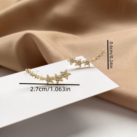 Sjika - Zilveren Ear Climbers Oorbellen – Oor Crawler met Zirkonia – Dames Oorbellen Zilver – Minimalistisch & Elegant – Set van 2 - Cadeau voor haar