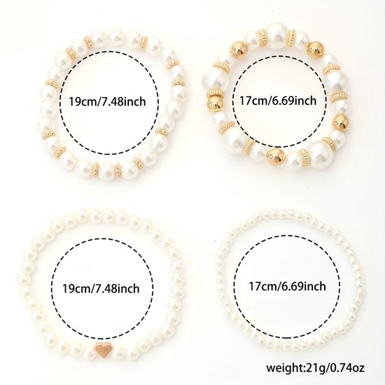 Sjika - Elegante Armbanden Set | Gold Plated | Parel Design | Cadeau voor Haar