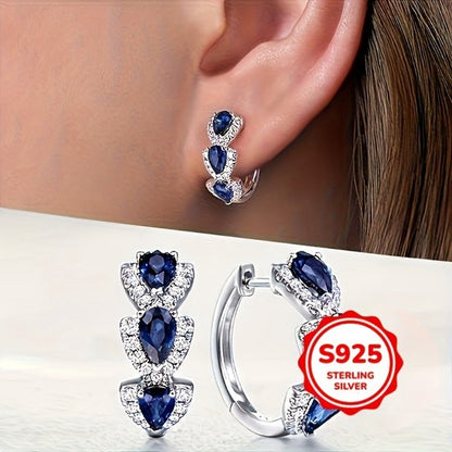 Sjika - S925 Sterling Zilveren Oorringen met Blauwe Steen – Luxe Kristal Oorbellen – Dames - Cadeau