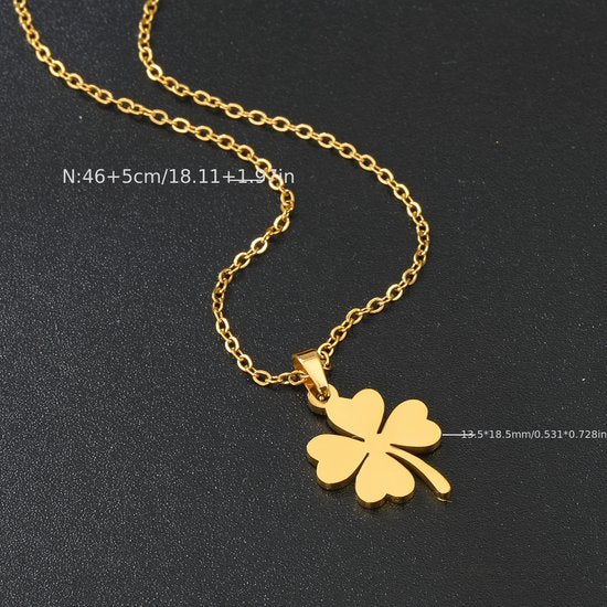 Sjika - Gold Plated Klavertje Vier Ketting – Geluks Hanger – Dames Sieraad – Cadeau Idee