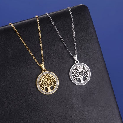Sjika - Zilveren Levensboom Ketting met Zirkonia – Ronde Hanger – Elegant & Tijdloos – Cadeau voor Haar