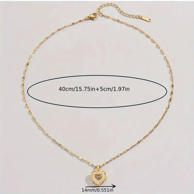 Sjika - Goudkleurige Hartjesketting met Zirkonia – Dubbel Hart Hanger – Perfect Cadeau voor Haar