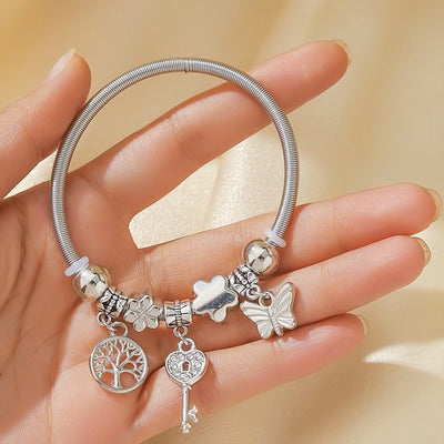 Sjika - Bedelarmband Dames Zilver plated – Armband met Bedels & Kristal Kralen – Pandora Style Charm Bracelet – Verstelbaar