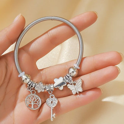 Sjika - Bedelarmband Dames Zilver plated – Armband met Bedels & Kristal Kralen – Pandora Style Charm Bracelet – Verstelbaar