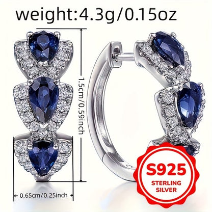 Sjika - S925 Sterling Zilveren Oorringen met Blauwe Steen – Luxe Kristal Oorbellen – Dames - Cadeau