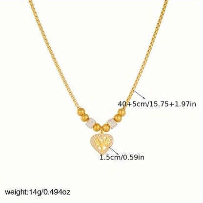 Sjika - Goudkleurige Ketting met Levensboom Hart Hanger – Luxe Dames Ketting – Symbolisch Sieraad – Perfect Cadeau voor haar