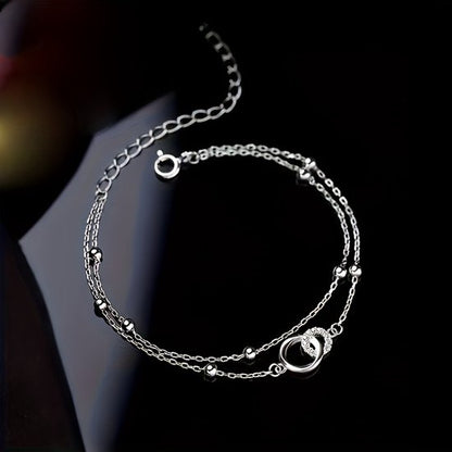 Sjika - Dames Armband 925 Zilver – Minimalistische Dubbele Ketting – Kristallen Hart – Cadeau voor Haar