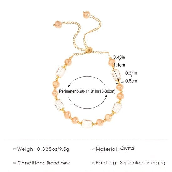 Sjika - Elegante Dames Armband met Parel & Facet Kralen – Luxe Verstelbaar Goud Design - Cadeau voor haar