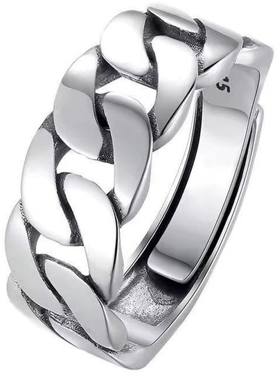 Sjika - Zilveren Schakelring S925 Dames & Heren – Verstelbare Ring Zilver – Minimalistische Chain Ring – Unisex