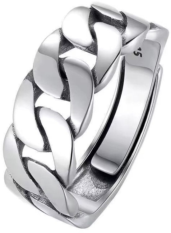 Sjika - Zilveren Schakelring S925 Dames & Heren – Verstelbare Ring Zilver – Minimalistische Chain Ring – Unisex